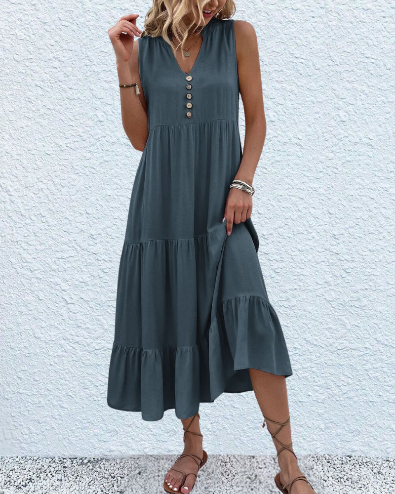 Genesis™ | V-Hals Knoop Front Flowy Midi Dress