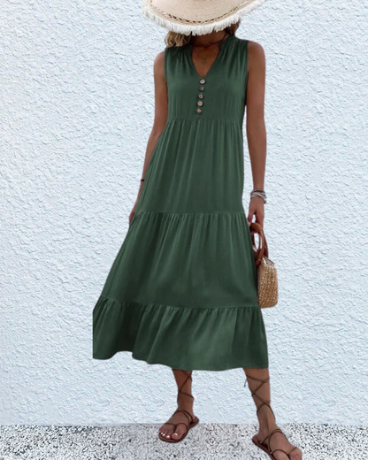 Genesis™ | V-Hals Knoop Front Flowy Midi Dress