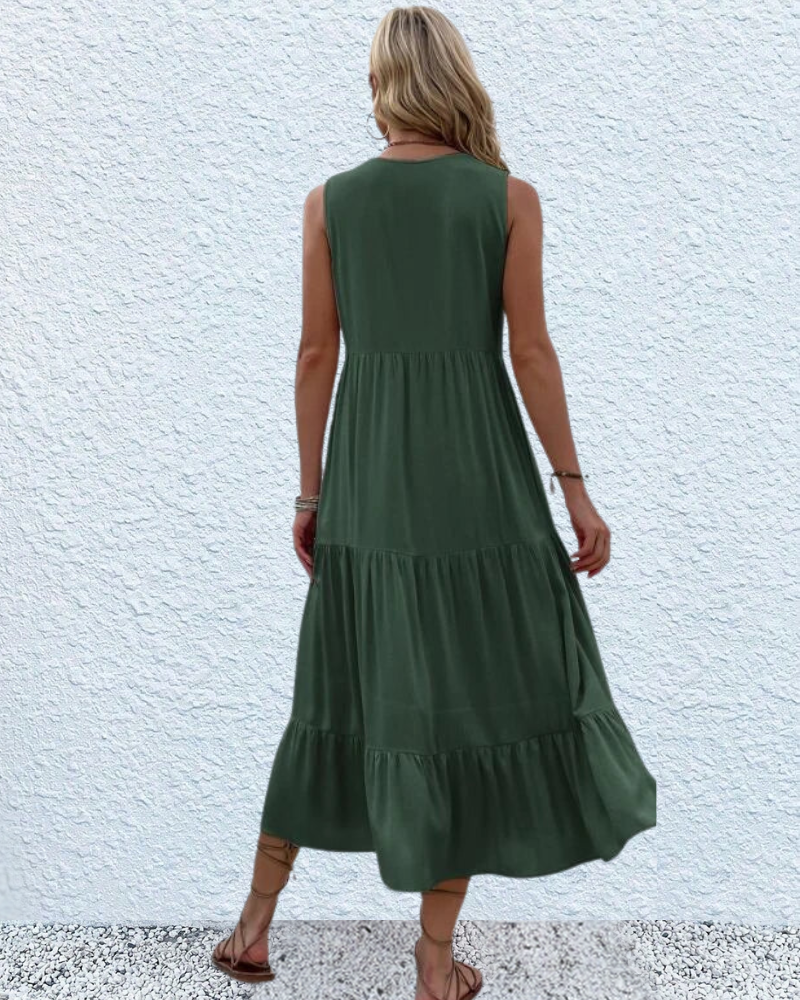Genesis™ | V-Hals Knoop Front Flowy Midi Dress