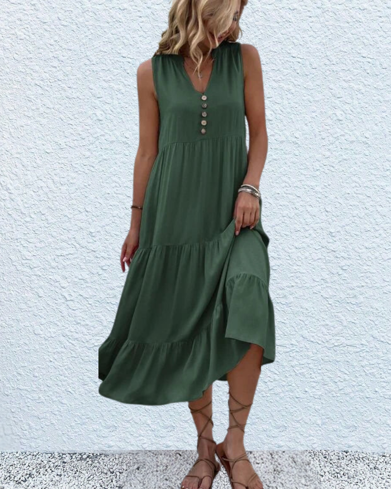 Genesis™ | V-Hals Knoop Front Flowy Midi Dress