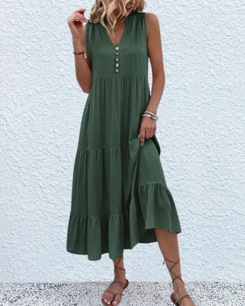 Genesis™ | V-Hals Knoop Front Flowy Midi Dress