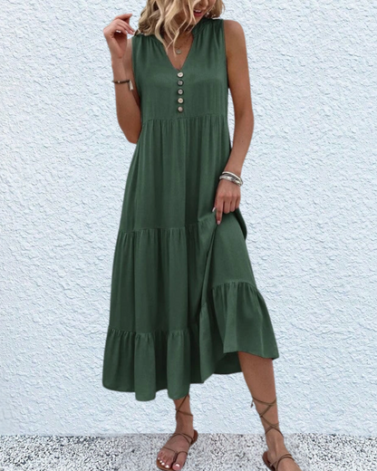 Genesis™ | V-Hals Knoop Front Flowy Midi Dress