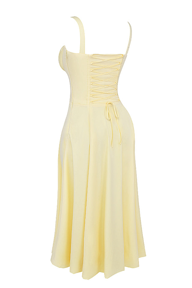 Carmen™ | Gele taille vormende midi-jurk