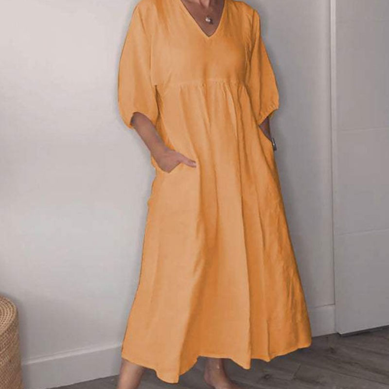 Minka™ | Minimalistische witte jurk met V-hals en korte mouwen